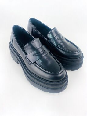 Azalea Wang Classic Flatform Loafer Pax-Black Platform Chunky Shoe Women Size 7